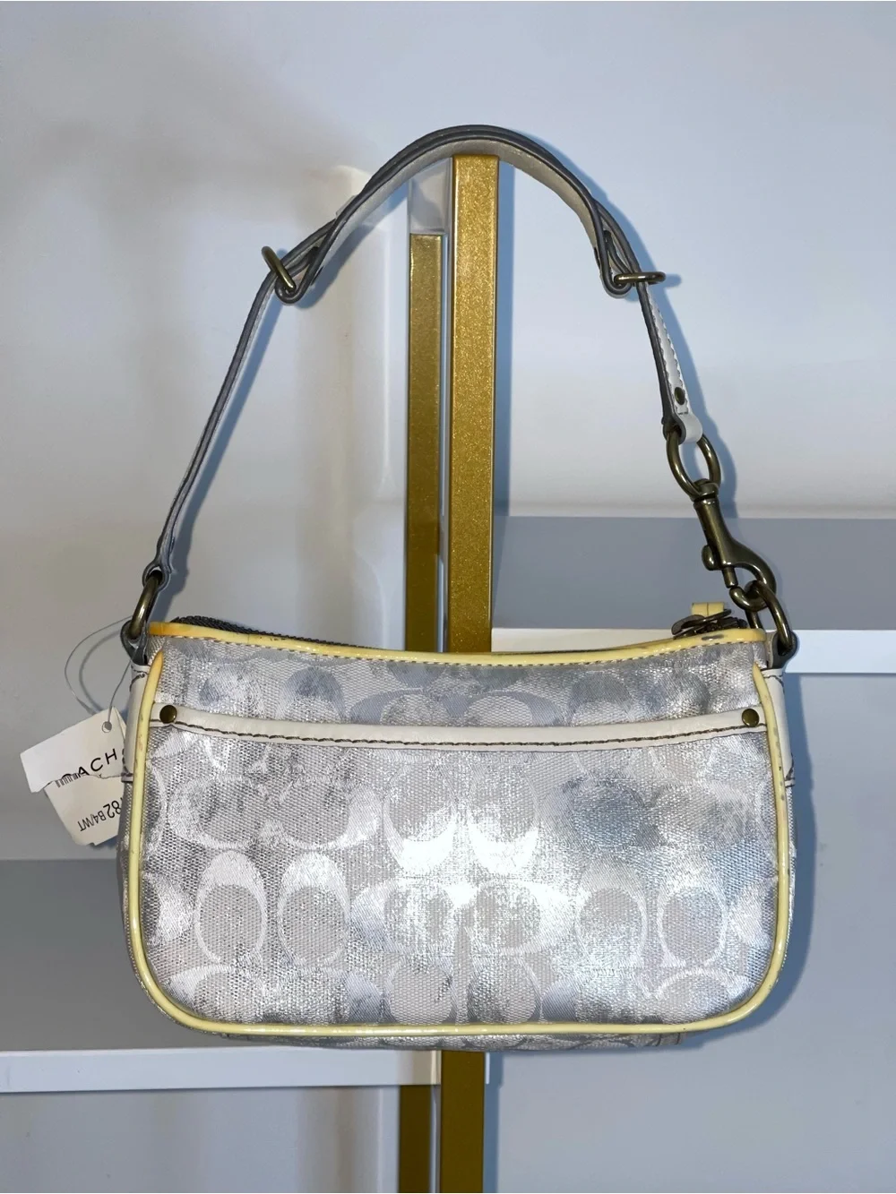 Coach Metallic Silver Signature Demi Bag